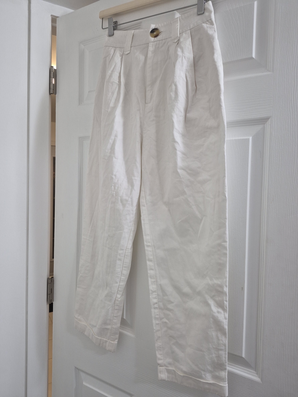 High-Waist Pleated Cream Trousers